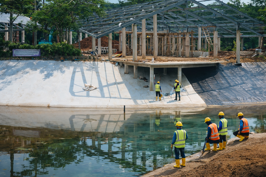 Instalasi Geomembrane Danau The Breeze, BSD