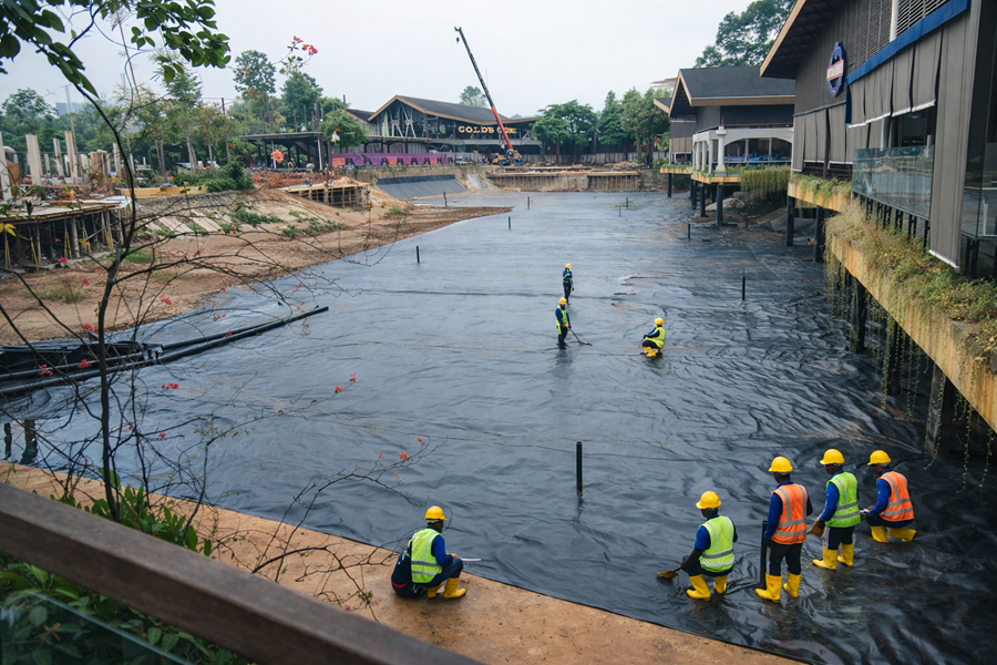 Instalasi Geomembrane Danau The Breeze, BSD